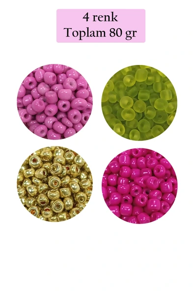 LitaeTrend Dökme Cam Kum Boncuk Büyük Boy (6/0) 4 mm - 4 Renk - Toplam 80 Gram - BNC412 ürün görseli 1