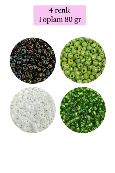 LitaeTrend Dökme Cam Kum Boncuk (8/0) 3 mm - 4 Renk - Toplam 80 Gram - BNC418 ürün görseli 1