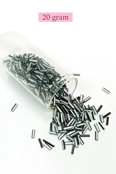 LitaeTrend Uzun Boru Kesme Boncuk Çap 2mm Uzunluk 10 mm - 20 Gram - Siyah Beyaz - BNC251 ürün görseli 1