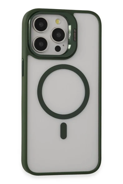 iPhone 15 Pro Max Kılıf Roblox Lens Magsafe Standlı Kapak - Koyu Yeşil - Resim 8