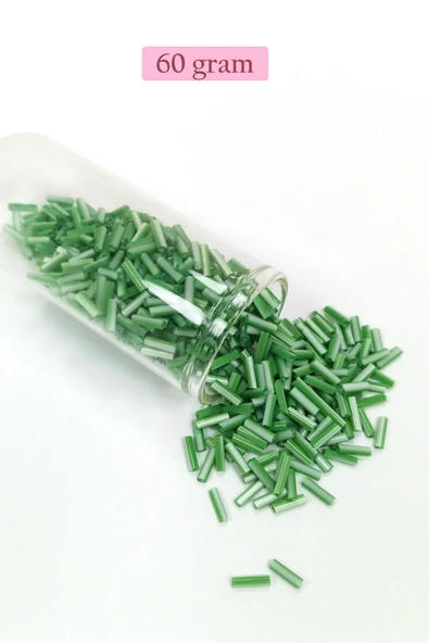 LitaeTrend Uzun Boru Kesme Boncuk Çap 2mm Uzunluk 10 mm - 60 Gram - Yeşil Beyaz - BNC286 ürün görseli 1