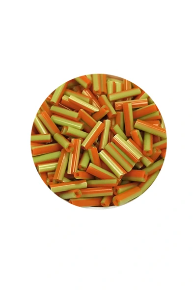 LitaeTrend Uzun Boru Kesme Boncuk Çap 2mm Uzunluk 10 mm - 20 Gram - Yeşil Turuncu - BNC261 - Resim 2