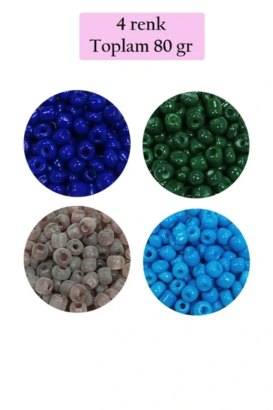 LitaeTrend Dökme Cam Kum Boncuk Büyük Boy (6/0) 4 mm - 4 Renk - Toplam 80 Gram - BNC415 ürün görseli 1