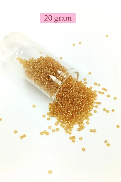 LitaeTrend Dökme Cam Kum Boncuk (11/0) 2 mm - 20 Gram -  Şeffaf Altın - BNC027 ürün görseli 1