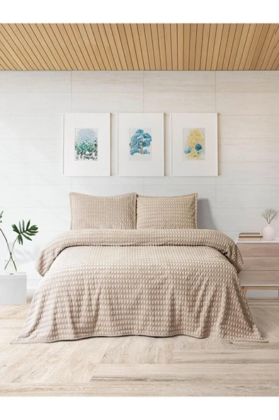 Modern Twist 3 Parça Çift Kişilik Battaniye Seti Kutulu 220x240 Mocha ürün görseli 1