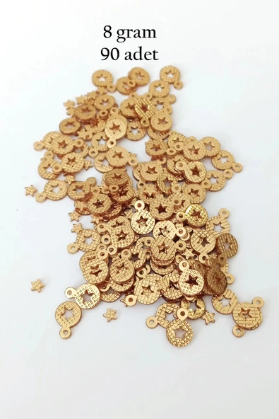 LitaeTrend Oya Abiye Bileklik Kolye Pleksi Metalik Plastik Pul Altın Renk 8 gram 90 adet - BNC477 ürün görseli 1