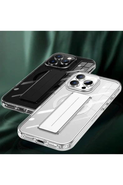iPhone 16 Kılıf Alfa Magsafe Standlı Kapak - Siyah - Resim 6