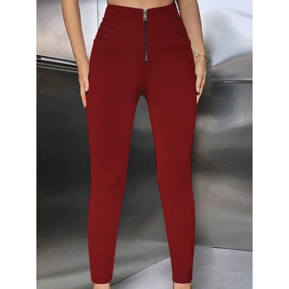 Lucky Life Kadın Yüksek Belli önden Fermuar Ve Nervur Detaylı Dalgıç Tayt - Resim 3