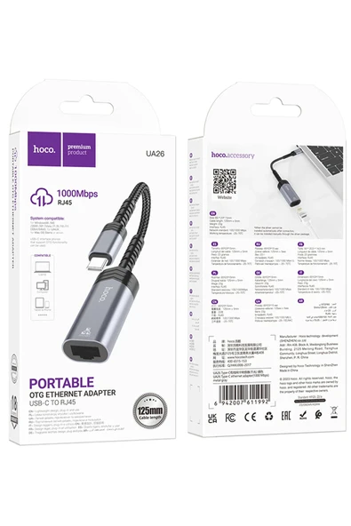 Hoco. UA26 Tak Çalıştır Type-C to RJ45 1000 Mbps Ethernet Dönüştürücü - Gri - Resim 10