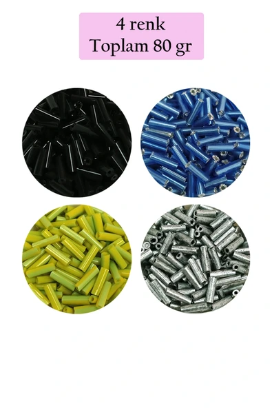 LitaeTrend Uzun Boru Kesme Boncuk Çap 2mm Uzunluk 10 mm - 4 Renk - Toplam 80 Gram - BNC430 ürün görseli 1