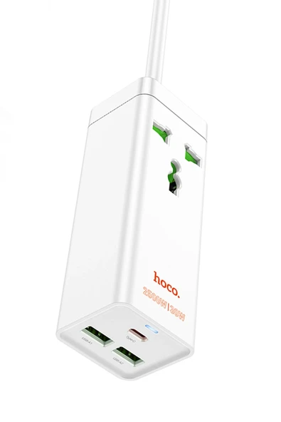 Hoco. AC9A 1.5M Talent 2 Adet USB 1 Adet Type-C 1 Adet Priz PD30W Şarj Aleti - Beyaz ürün görseli 1