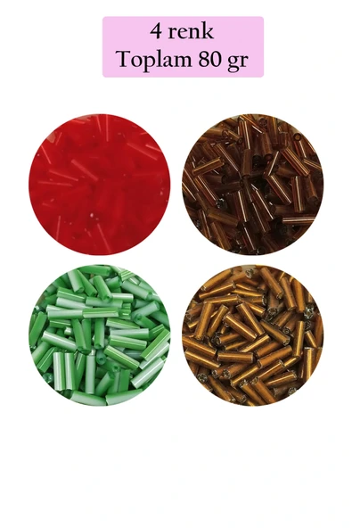 LitaeTrend Uzun Boru Kesme Boncuk Çap 2mm Uzunluk 10 mm - 4 Renk - Toplam 80 Gram - BNC431 - Resim 1