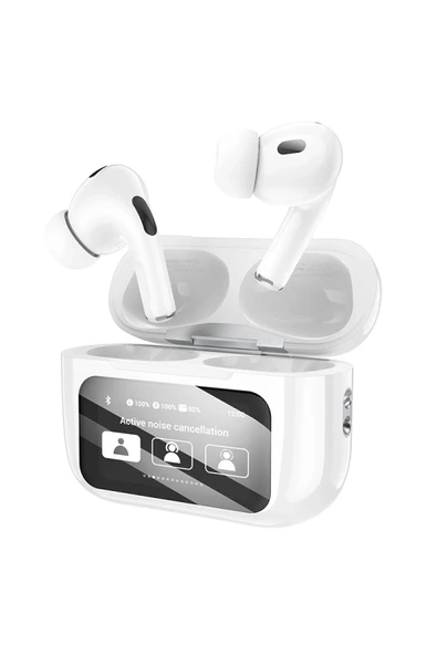 Hoco. EW72 BT 5.4 Aktif Gürültü Engelleyici Özellikli Dijital Dokunmatik Ekranlı Airpods Bluetooth Kulaklık - Beyaz - Resim 9