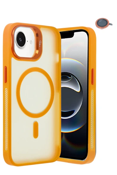 iPhone 16E Flet Lens Magsafe Kapak - Turuncu - Resim 4