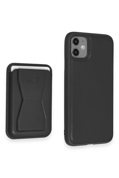 iPhone 11 Kılıf HD Deri Luxury Magnet Kartvizitli Kapak - Siyah - Resim 2