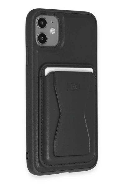 iPhone 11 Kılıf HD Deri Luxury Magnet Kartvizitli Kapak - Siyah - Resim 5