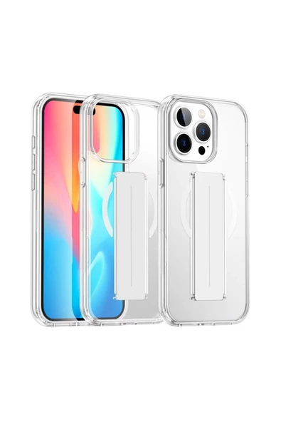 iPhone 14 Pro Max Kılıf Alfa Magsafe Standlı Kapak - Şeffaf - Resim 4