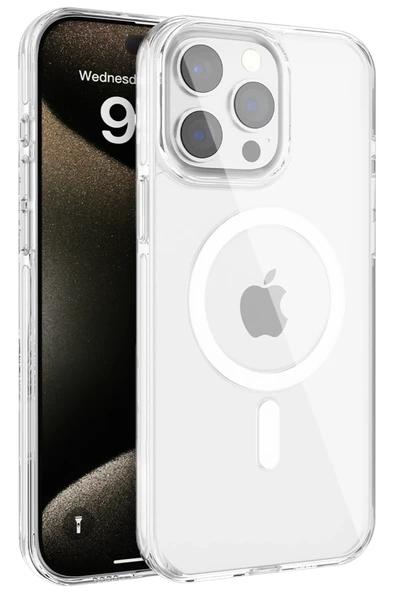 iPhone 15 Pro Max Gleam PC Sert Magsafe Kılıf - Şeffaf - Resim 5