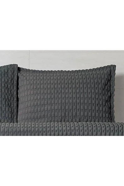 Modern Twist 3 Parça Çift Kişilik Battaniye Seti Kutulu 220x240 Koyu Gri - Resim 3