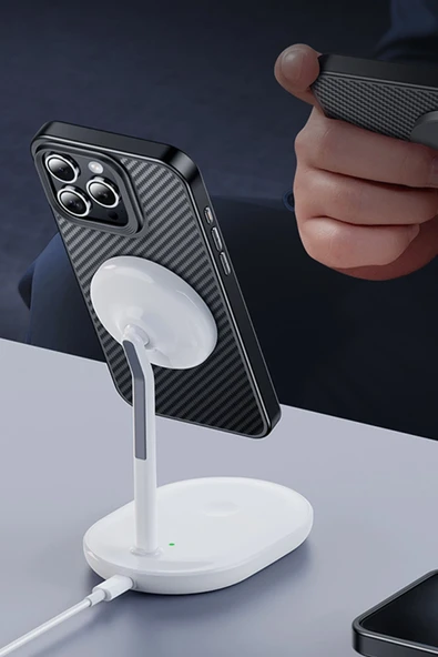 Hoco. iPhone 15 Pro Knight Kevlar Magsafe Kapak - Siyah - Resim 4