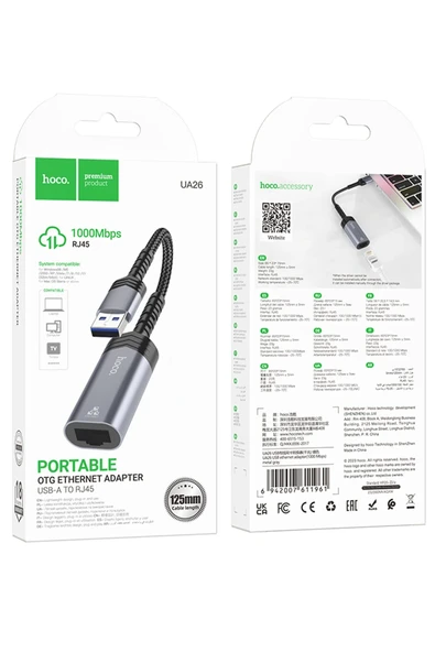 Hoco. UA26 Tak Çalıştır USB to RJ45 1000 Mbps Ethernet Dönüştürücü - Gri - Resim 10