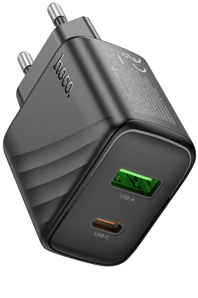 Hoco. CS23A Sunlight 30W 1 Adet Type-C ve 1 Adet USB 3.0 QC Çıkışlı PD Hızlı Şarj Aleti - Siyah - Resim 8