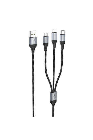 Hoco. X102 Fresh 1M 2.4A 3in1 USB to Type-C / Lightning ve Micro Çıkışlı Hızlı Şarj Data Kablosu - Siyah ürün görseli 1