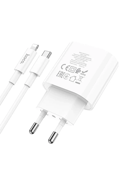 Hoco. C94A Metro 20W Type-C Çıkışlı Ekstra Type-C to Lightning Kablolu PD Hızlı Şarj Aleti - Beyaz - Resim 11