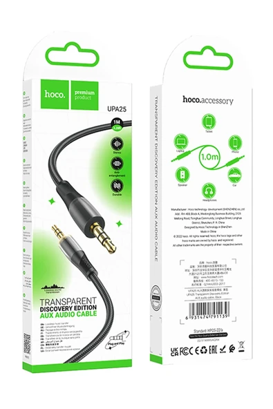 Hoco. UPA25 1M Tak Çalıştır Aux Kablo - Siyah - Resim 6