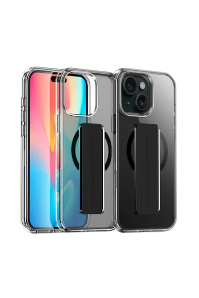 iPhone 15 Kılıf Alfa Magsafe Standlı Kapak - Siyah ürün görseli 1