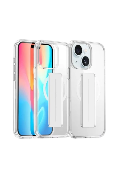 iPhone 15 Kılıf Alfa Magsafe Standlı Kapak - Şeffaf - Resim 4