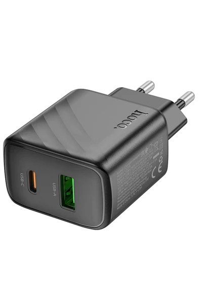 Hoco. CS23A Sunlight 30W 1 Adet Type-C ve 1 Adet USB 3.0 QC Çıkışlı PD Hızlı Şarj Aleti - Siyah - Resim 3