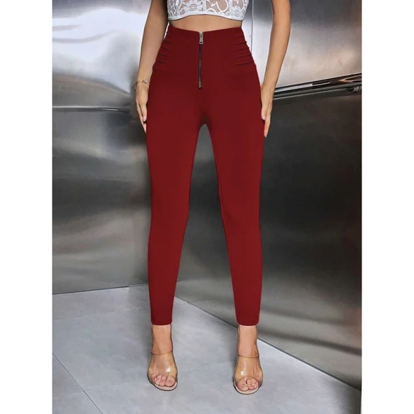 Lucky Life Kadın Yüksek Belli önden Fermuar Ve Nervur Detaylı Dalgıç Tayt - Resim 4