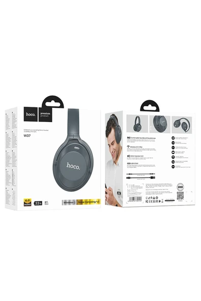 Hoco. W37 Aux Destekli Gürültü Engelleyicili Bluetooth Kablosuz Kulaklık - Mavi - Resim 6