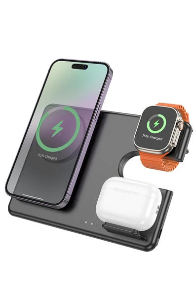 Hoco. CQ1 3in1 15W Manyetik Masaüstü Kablosuz Şarj Standı - Siyah - Resim 6