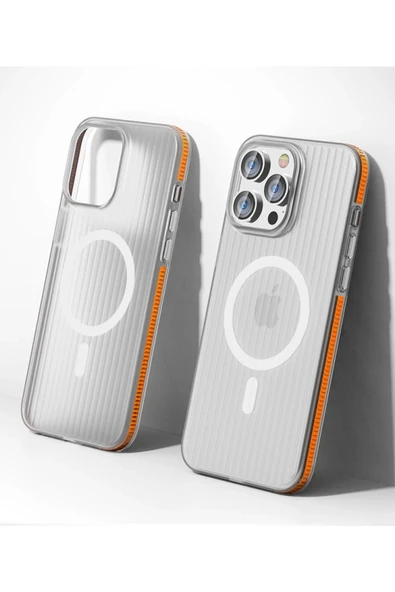 iPhone 14 Pro Max Line Magsafe Kapak - Turuncu - Resim 2