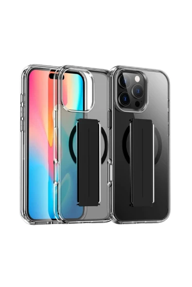 iPhone 16 Pro Kılıf Alfa Magsafe Standlı Kapak - Siyah - Resim 4