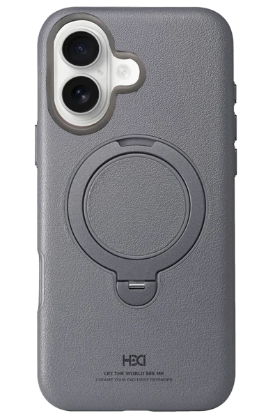 iPhone 16 Vapor Deri Magsafe Standlı Kılıf - Titan Gri - Resim 7