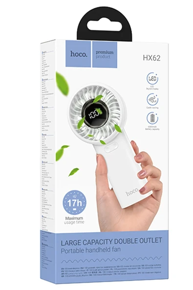 Hoco. HX62 Endless Dijital Göstergeli El Tipi ve Masaüstü Soğutucu Fan - Beyaz - Resim 7
