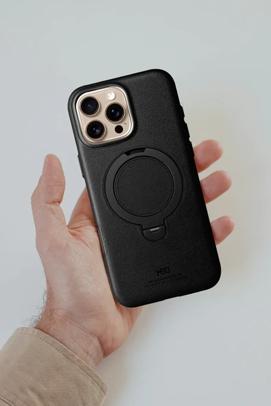 iPhone 16 Vapor Deri Magsafe Standlı Kılıf - Titan Gri - Resim 9