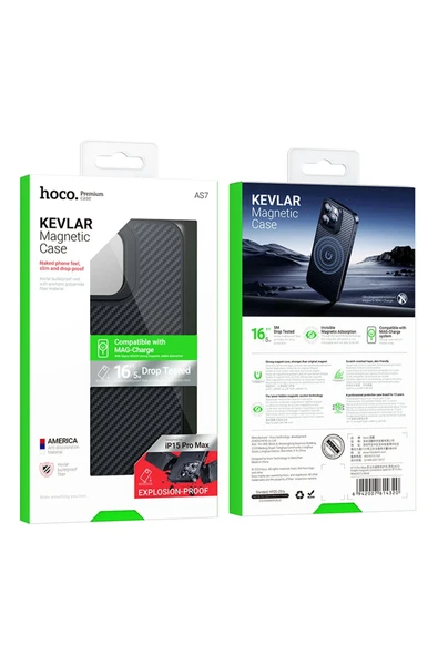 Hoco. iPhone 15 Pro Knight Kevlar Magsafe Kapak - Siyah - Resim 5