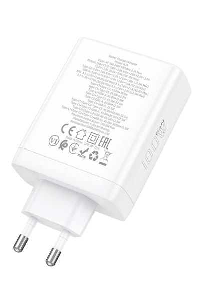 Hoco. N31 Leader PD 100W 3 Adet Type-C 1 Adet USB Şarj Aleti - Beyaz - Resim 6