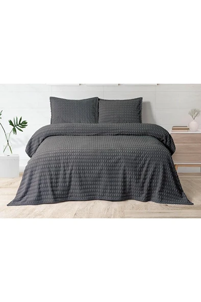 Modern Twist 3 Parça Çift Kişilik Battaniye Seti Kutulu 220x240 Koyu Gri - Resim 2