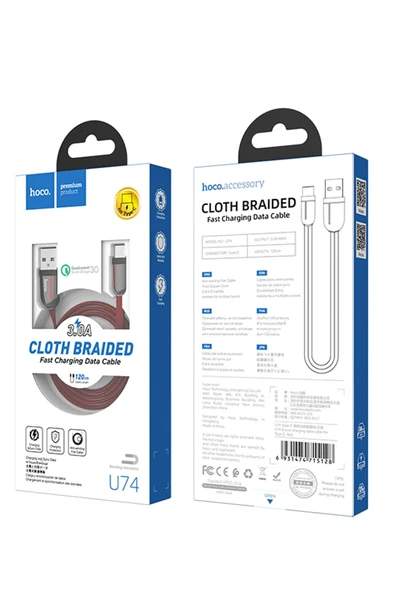 Hoco. U74 USB to Type-C Şarj Data Kablosu - Kırmızı - Resim 8