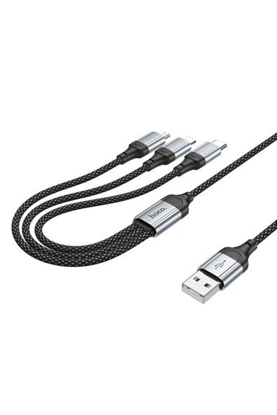 Hoco. X102 Fresh 1M 2.4A 3in1 USB to Type-C / Lightning ve Micro Çıkışlı Hızlı Şarj Data Kablosu - Siyah - Resim 5