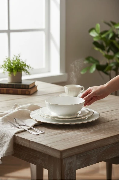 Hilland opal yemek takımı - 24 parça opal yemek seti takımı 6 kişilik - Resim 3