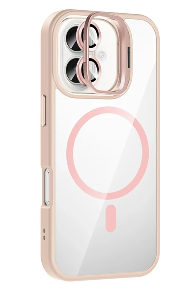 Apple iPhone 16 Plus Remim Lensli Magsafe Standlı Kapak - Pembe ürün görseli 1