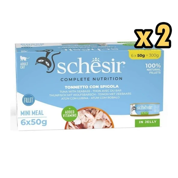 Schesir Tam ve Dengeli Ton Balığı ile Levrekli Jöle İçinde Kedi Konservesi Multipack 6x50g x 2 Adet ürün görseli 1