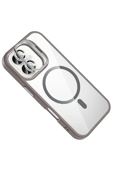 Apple iPhone 16 Remim Lensli Magsafe Standlı Kapak - Titan Gri - Resim 7