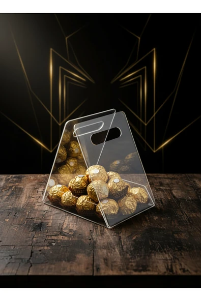 Şeffaf Pleksi Çanta / Çiçek Bohça Çikolata Hediye Kutu ürün görseli 1